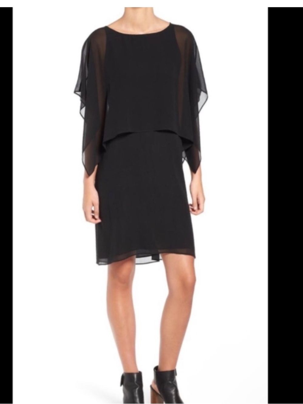 Eileen Fisher Black Silk Chiffon Popover Dress Size XL